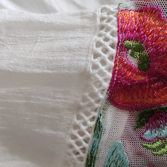 A. Byer Peasant Top with Floral Embroidered Bell Sleeves - Picture 13 of 13